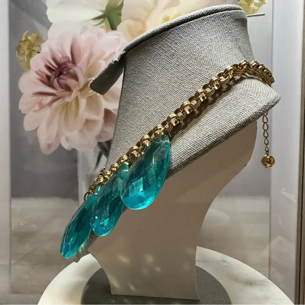 KATE SPADE - CASCADING AQUA TEARDROP STATEMENT NECKLACE